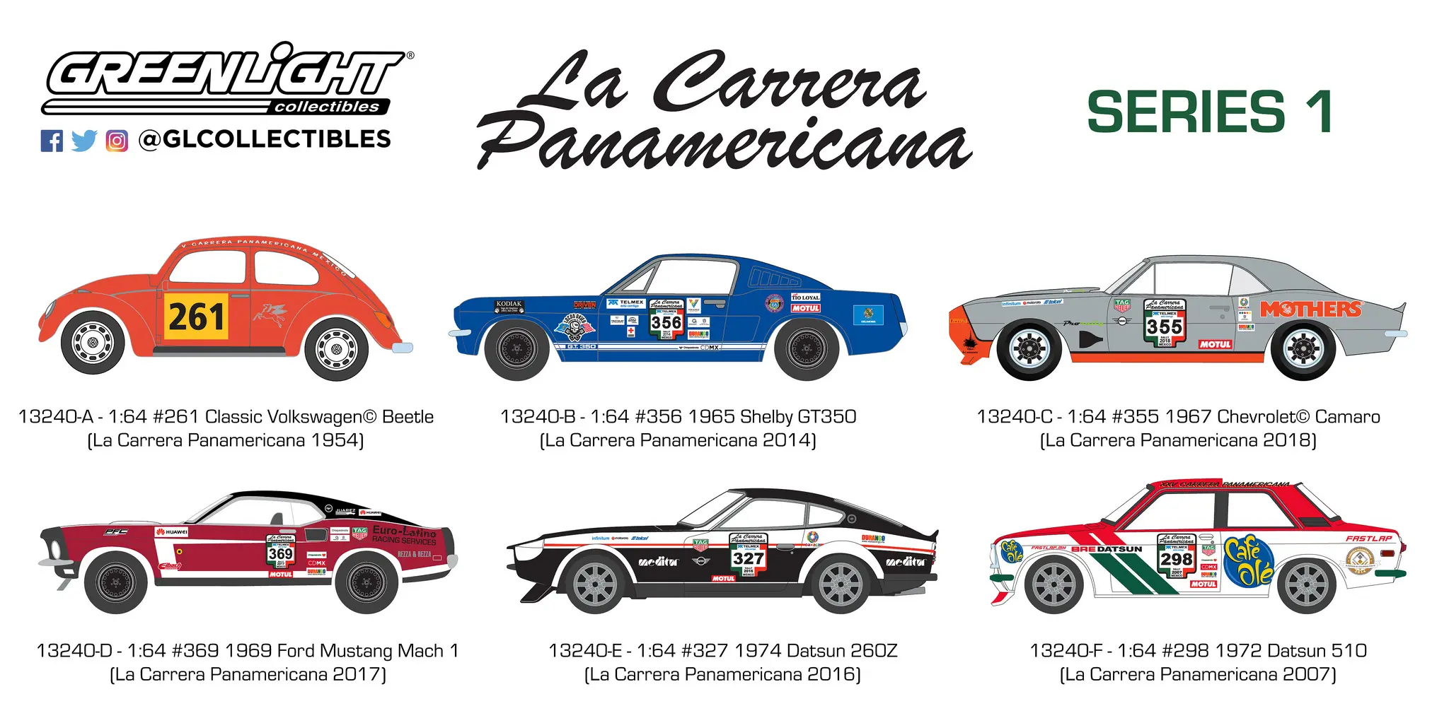 1972 Datsun 510 #298 13240F* La Carrera Panamericana Series 1 Greenlight