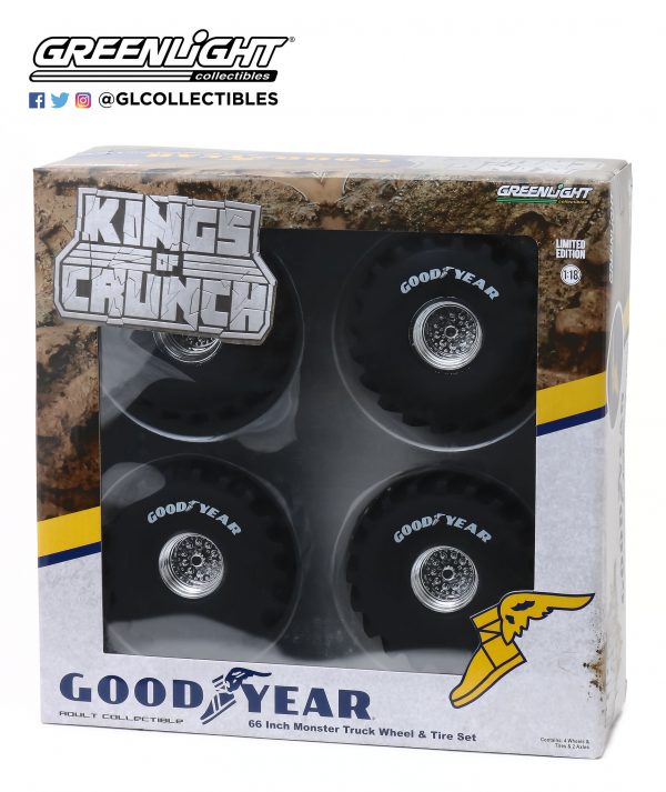 13547 - 1:18 SCALE KINGS OF CRUNCH 66-INCH MONSTER TRUCK GOODYEAR WHEEL and TIRE SET