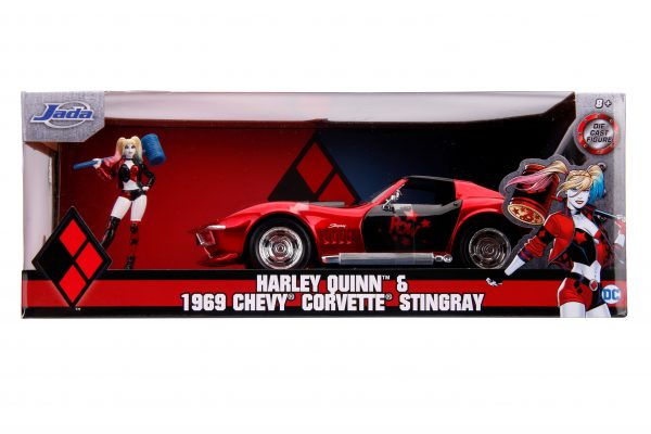 31196 1.24 hwr 1969 corvette stingray w harley quinn 8 scaled - 1969 Chevrolet Corvette Stingray (Red) Harley Quinn & – Hollywood Rides Window Box - Jada 1:24 DC Comics