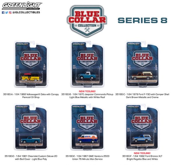 35180 1 64 blue collar 8 group pkg b2b - 1968 Volkswagen Doka with Canopy - Pennzoil Oil Shop Blue Collar Collection Series 8