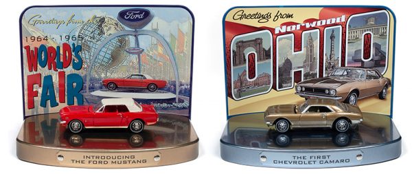 jldr012 case - 1964 World's Fair Tin Display Diorama - 1964 Ford Mustang in Rangoon Red