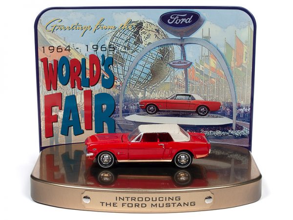 jldr012a - 1964 World's Fair Tin Display Diorama - 1964 Ford Mustang in Rangoon Red