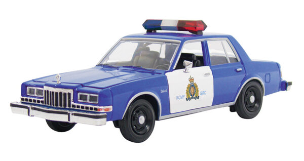 76484 1 - 1986 DODGE DIPLOMATE CANADIAN RCMP POLICE CAR (BLUE AND WHITE)