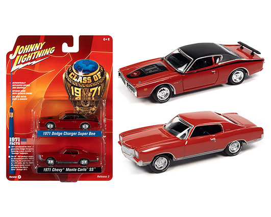 jlsp171 12a sm - 1971 Dodge Charger Super Bee Red & 1971 Chevrolet Monte Carlo SS Red 2-Packs