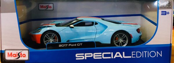 31384blor 1 - 2019 FORD GT - BABY BLUE/ORANGE (GULF COLORS) IN 1:18 SCALE BY MAISTO