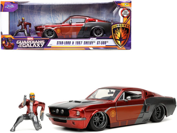 - 1967 FORD MUSTANG SHELBY GT-500 RED METALLIC AND GRAY METALLIC WITH STAR-LORD DIECAST FIGURE "GUARDIANS OF THE GALAXY" "MARVEL" SERIES