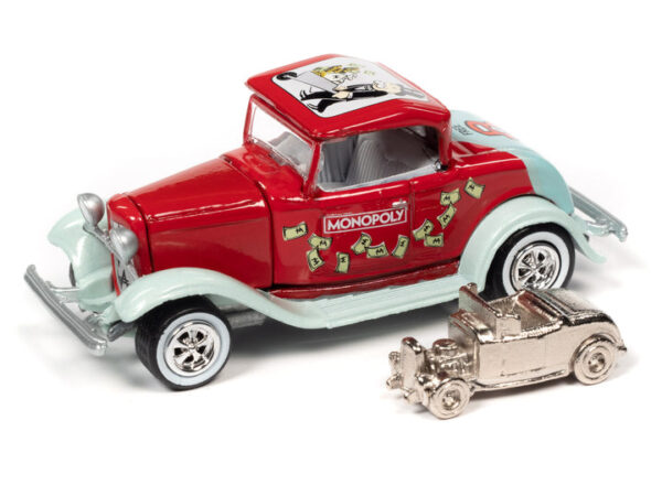 jlpc005 1 - 1932 Ford Hi Boy Coupe in Red and Light Green - Free Parking - Monopoly (COMES WITH EXCLUSIVE GAME TOKEN)