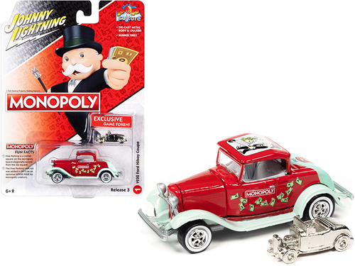 jlpc005 1a 1 - 1932 Ford Hi Boy Coupe in Red and Light Green - Free Parking - Monopoly (COMES WITH EXCLUSIVE GAME TOKEN)