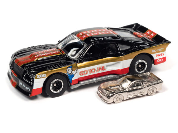 jlpc005 2 1 - 1975 Ford Mustang Cobra II Racer Black and White with Red Stripes - Go To Jail -Monopoly (COMES WITH EXCLUSIVE GAME TOKEN)