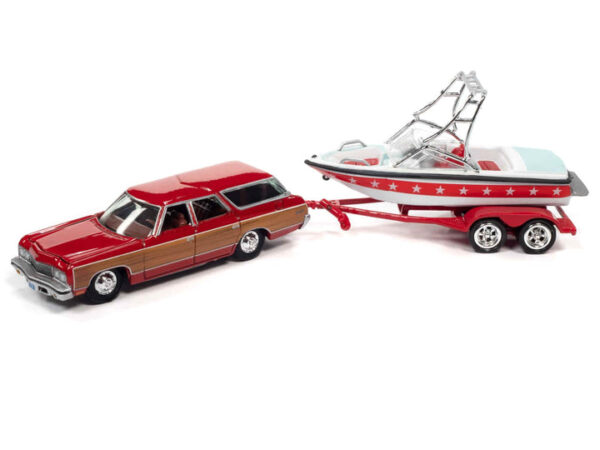 jlsp204b 1 - 1973 CHEVY CAPRICE WAGON (RED WOODY, WHITE & RED) W/MASTERCRAFT BOAT AND TRAILER