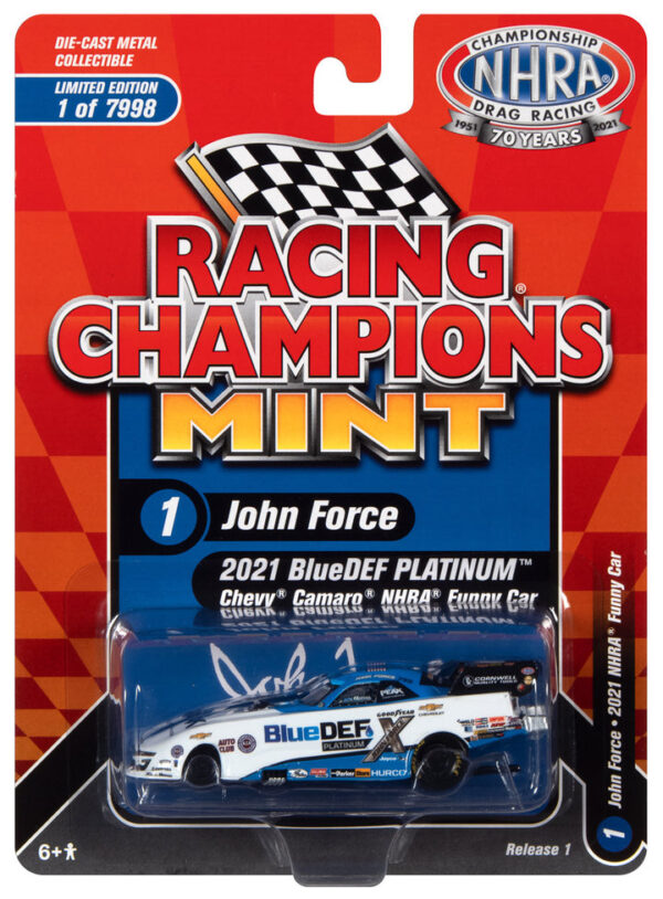 rcsp016 - 2021 JOHN FORCE BLUE DEF CAMARO FUNNY CAR (WHITE & BLUE W/RACE GRAPHICS)