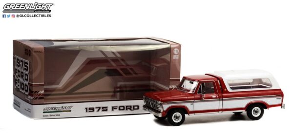 13620 - 1975 Ford F-100 Pickup in Candy Apple Red with Wimbledon White Bodyside Accent Panel and Deluxe Bed Cover