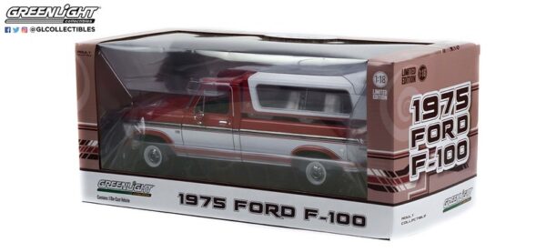 13620a - 1975 Ford F-100 Pickup in Candy Apple Red with Wimbledon White Bodyside Accent Panel and Deluxe Bed Cover