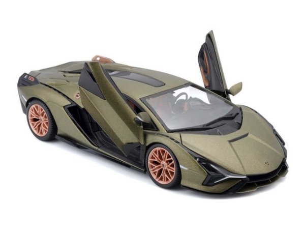 18 21099gr 1 - Lamborghini Sian FKP 37 - metallic ARMY GREEN by Burago in 1:24 scale