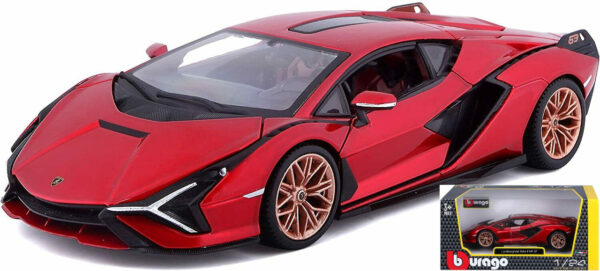 18 21099red - Lamborghini Sian FKP 37 - metallic red by Burago in 1:24 scale