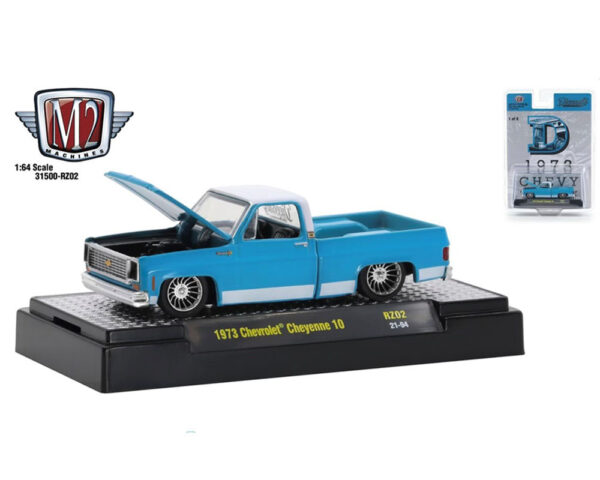 31500 rz02 d - 1973 Chevrolet Cheyenne 10 PICK UP TRUCK “D ” Baby Blue Limited 6,000 Pieces (M2 Machines Riverside Show Exclusives)