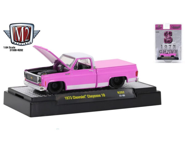 31500 rz02 s - 1973 Chevrolet Cheyenne 10 PICK UP TRUCK “S ” Pink Limited 6,000 Pieces (M2 Machines Riverside Show Exclusives)