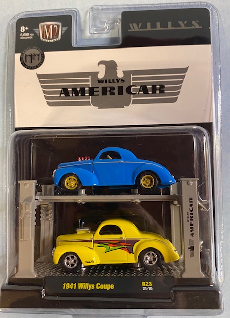 33000 23a - 1941 Willys Coupe in Cyanide Blue Pearl and 1941 Willys Coupe in Yellow with Auto-Lift