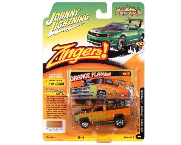 jlsp178 24b - 1981 Chevrolet Silverado 10 Fleet Side in Metallic Orange with Green Flames - Zinger