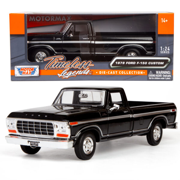 79346 black - 1979 FORD F-150 CUSTOM PICK UP TRUCK IN BLACK BY MOTOR MAX 1:24 SCALE