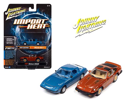 jlsp169 12b sm - 1982 Mazda RX-7 in Light Blue Metallic • 1981 Datsun 280ZX in Orange Mist Metallic