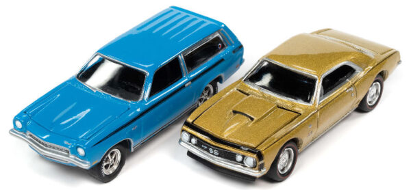 jlsp170 b - 1967 Chevrolet Camaro SS in Gold • 1972 Chevrolet Stinger Wagon in Blue with Black Stripes