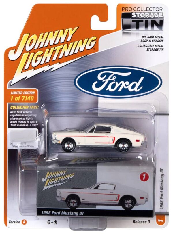 jlct008a1 - 1968 FORD MUSTANG GT 428 COBRA JET (WIMBLEDON WHITE) WITH COLLECTOR TIN