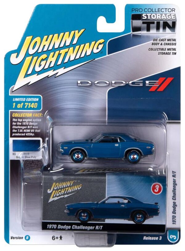 jlct008b3 - 1970 DODGE CHALLENGER R/T (B5 BRIGHT BLUE) WITH COLLECTOR TIN