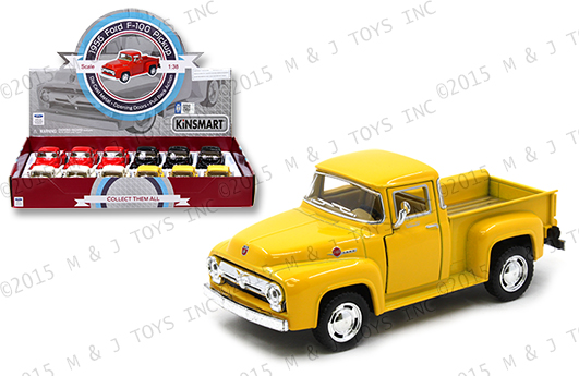 kt5385d - 1956 FORD F-150 PICK UP TRUCK - PULL BACK ACTION (1:38 SCALE) 2 BLACK, 1 BLUE AND 5 YELLOW