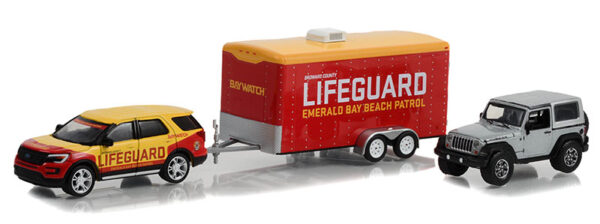 31150 b 1 - 2016 Ford Explorer Emerald Bay Beach Patrol Lifeguard with 2013 Jeep Wrangler Rubicon in Enclosed Car Hauler Baywatch (2017)