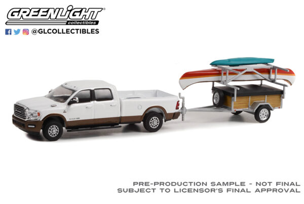 32260 d - 2022 Ram 2500 Laramie Limited Bright White & Walnut Brown with Canoe Trailer with Canoe Rack, Canoe and Kayak 
