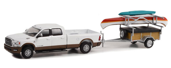 32260d - 2022 Ram 2500 Laramie Limited Bright White & Walnut Brown with Canoe Trailer with Canoe Rack, Canoe and Kayak 
