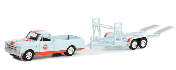 32270a - Gulf Oil - 1968 Chevrolet C-10 Shortbed Pickup and Tandem Car Trailer