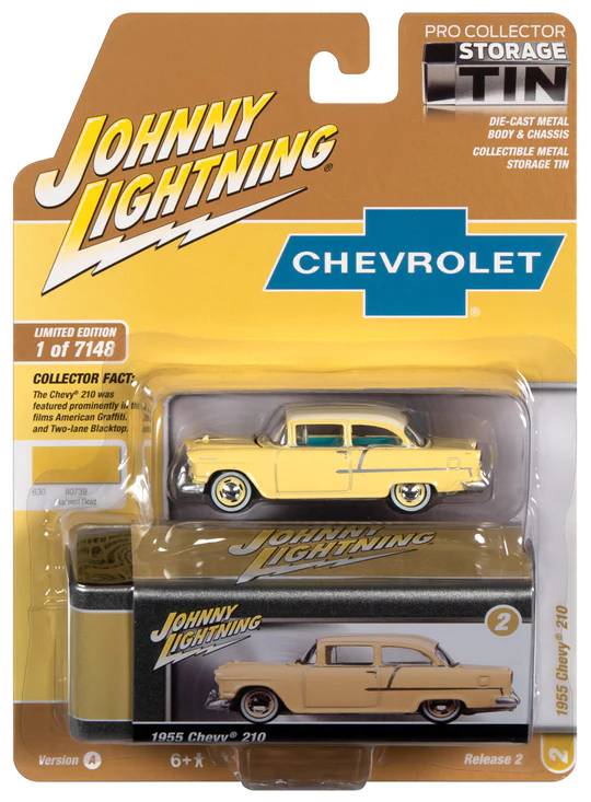 jlct010a2 - 1955 CHEVY 210 (HARVEST GOLD W/INDIAN IVORY ROOF) WITH COLLECTOR TIN