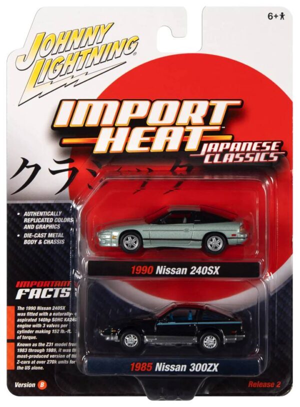 jlsp286b - Import Heat/Japan Classics 1990 Nissan 240SX (Silver Green Pearl) 1985 Nissan Fairlady 300ZX (Black Blue Body w/Silver Lower)