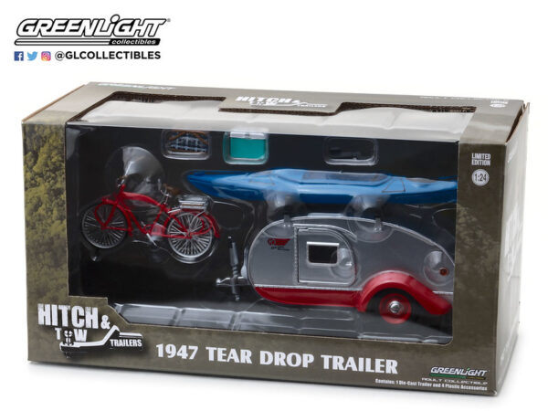 18440a 9 - 1947 TEAR DROP TRAILER HITCH AND TOW TRAILERS SERIES 4 IN 1:24 SCALE