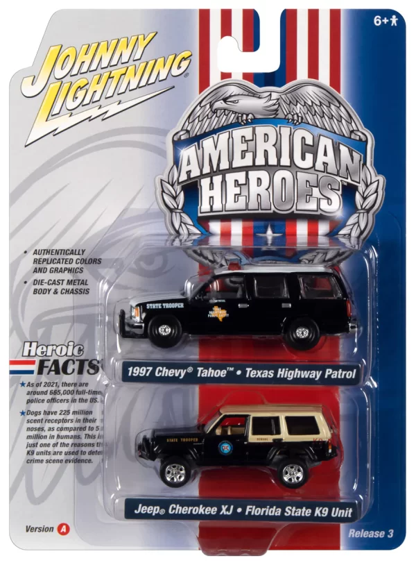 jlsp277a - 1997 Chevrolet Tahoe Texas Dept of Public Safety & Jeep Cherokee - JOHNNY LIGHTNING 2022 RELEASE 3 AMERICAN HEROES VERSION A (2-PACK)