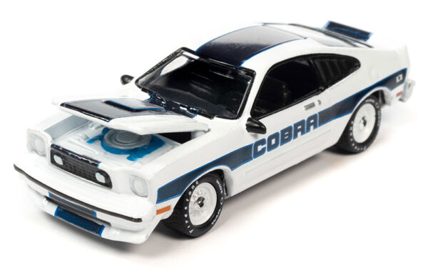 jlsp321 b1 - 1978 Ford Mustang Cobra II in Gloss White with Blue Stripes