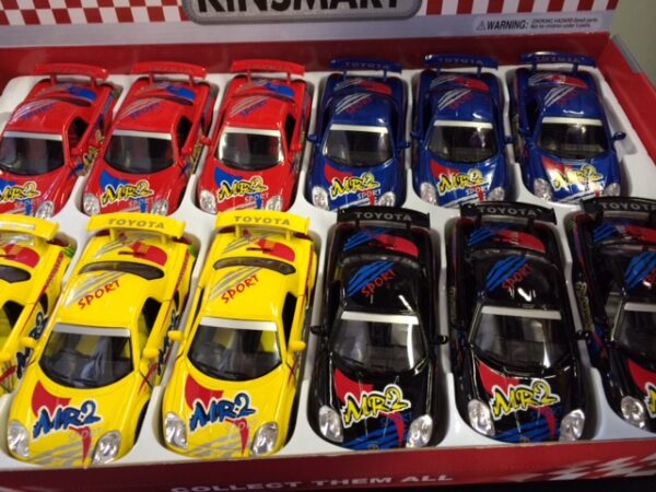 kt5026df 1 - TOYOTA MR2 RACING - PULL BACK ACTION - 1 YELLOW, 2 RED, 2 BLACK AND 3 BLUE