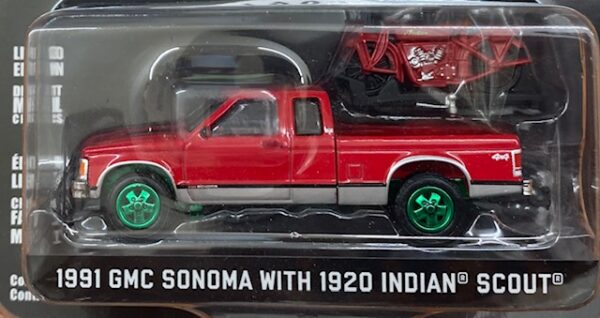 img 7980 2 - 1991 GMC SONOMA WITH 1920 INDIAN SCOUT - GREEN MACHINE CHASE CAR