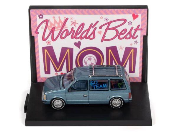 awac017a6 - WORLDS BEST MOM 1984 DODGE CARAVAN W/BASE & TRADING CARD (SILVER/BLUE)