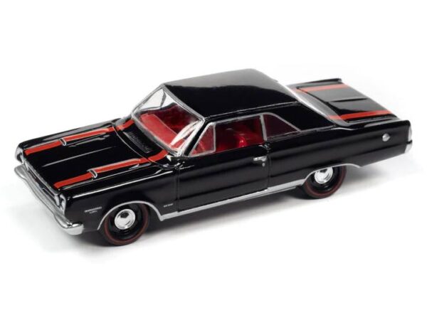 jlmc030b3 - 1967 Plymouth GTX in Gloss Black with Twin Red Hood and Trunk Stripes