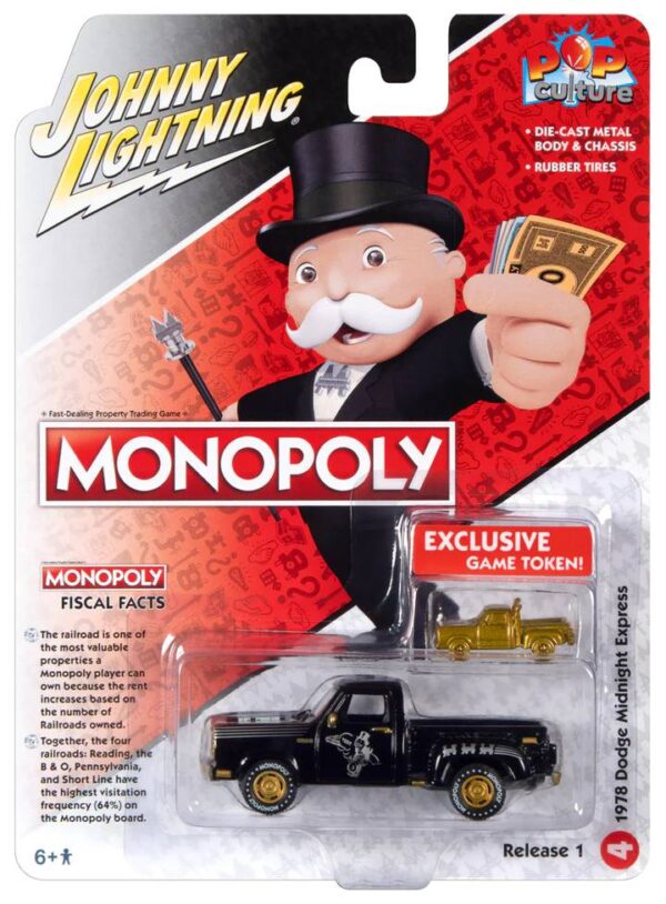 jlsp312a - Monopoly 1978 Dodge Midnight Express Railroad Tycoon in Flat Black - with Token