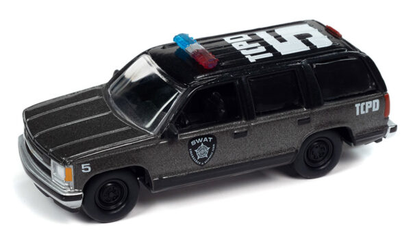 v1 jlsp300 a - Police - 1997 Chevrolet Tahoe with Camper Trailer in Gray and Black with Police SWAT Graphics