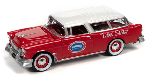 v1 jlsp307 a - 1955 Chevrolet Nomad with Enclosed Trailer in Red and White - Race Safety -Drag Safari