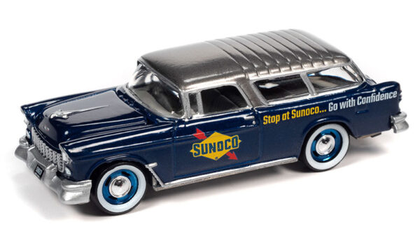 v1 jlsp307 b - 1955 Chevrolet Nomad with Enclosed Trailer in Blue and White - Sunoco
