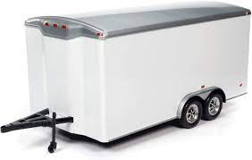 amm1238 - Four Wheel Enclosed Car Trailer White with Silver Top for 1/18 Scale Model Cars by Autoworld