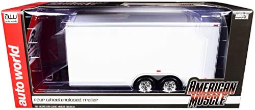 amm1238r - Four Wheel Enclosed Car Trailer White with Silver Top for 1/18 Scale Model Cars by Autoworld