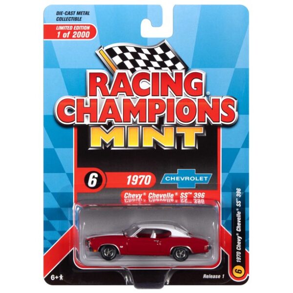 rc012 6a - 1970 CHEVROLET CHEVELLE SS 396 - RED WITH WHITE ROOF - RACING CHAMPIONS