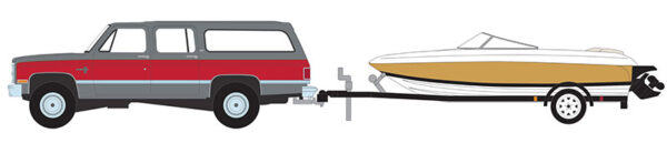 32290 b - 1987 Chevrolet Suburban K20 Silverado with Boat and Boat Trailer